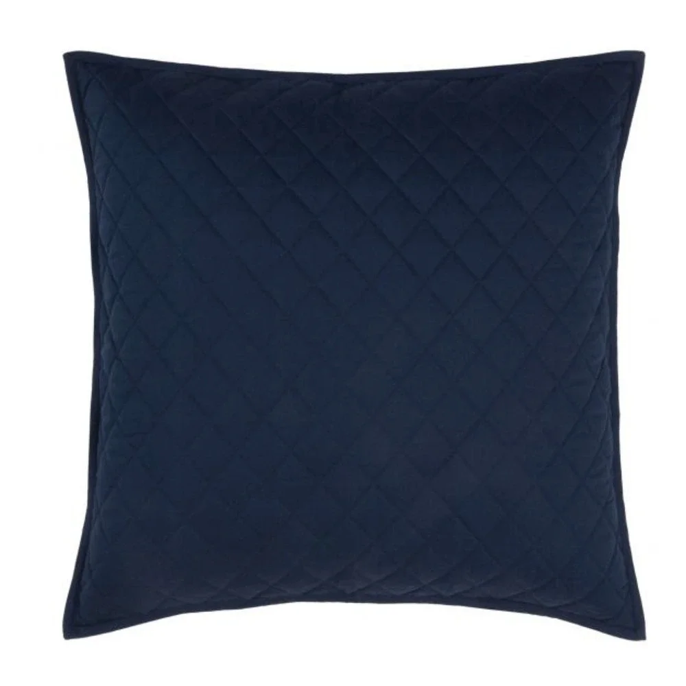 Ralph Lauren Modern Equestrian Cromwell Quilted Euro Sham Navy Blue Button Close